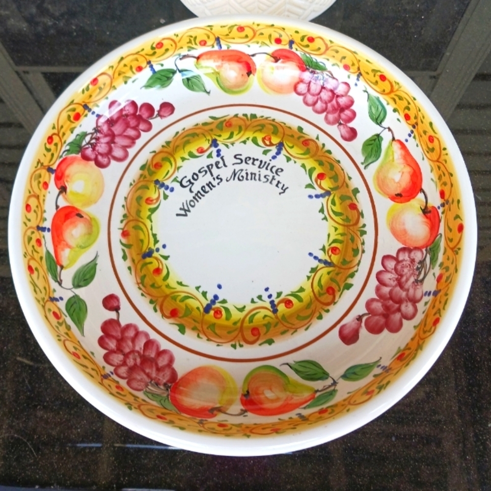 Italian Pottery Colorful Fruit and Floral Ceramic Footed Bowl Made Italy Vintage